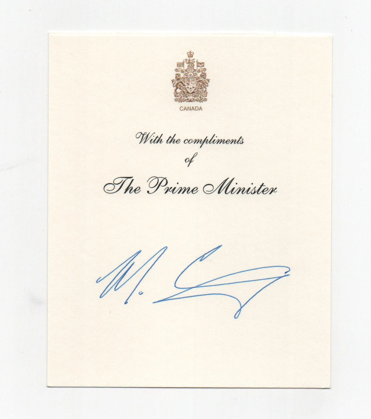 Prime Minister of Canada Autographed Card