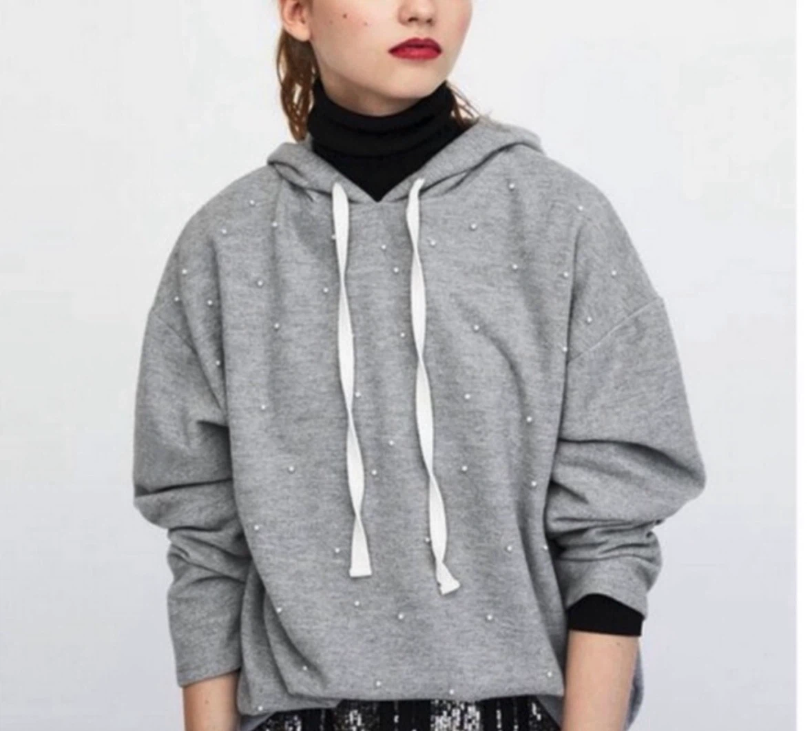 Zara Trafaluc Pearl Embellished Hoodie