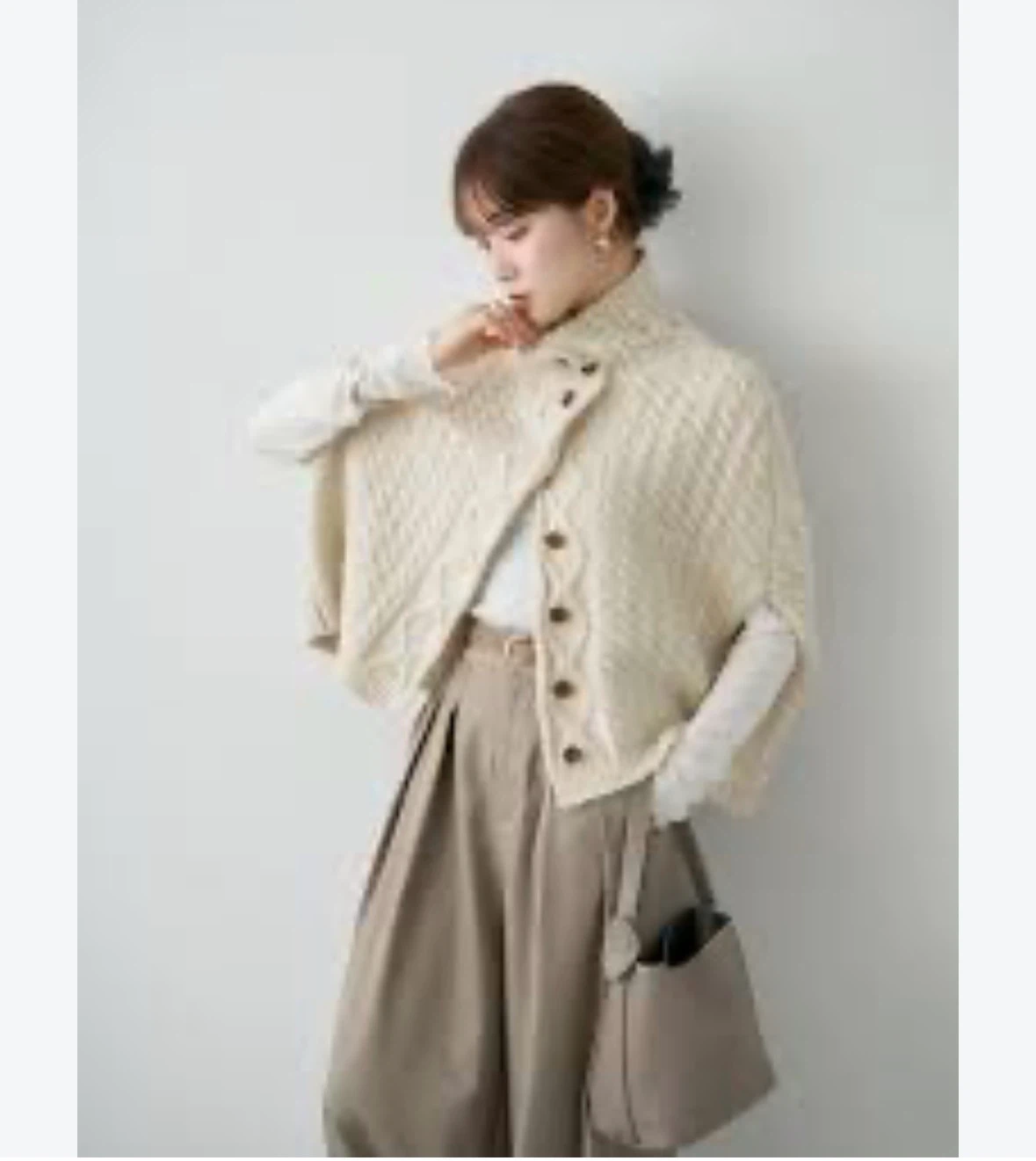 Cream Cable Knit Button-Up Poncho - photo 2