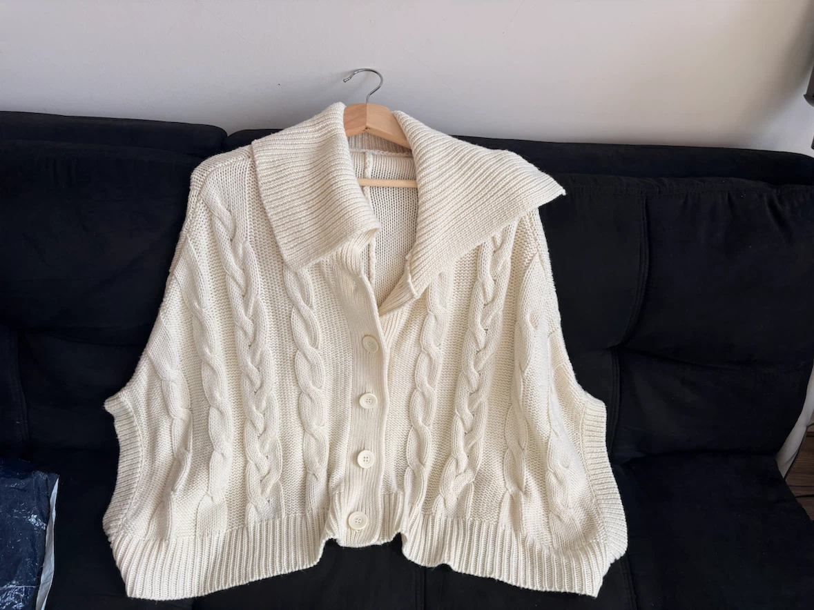 Cream Cable Knit Button-Up Poncho - photo 3