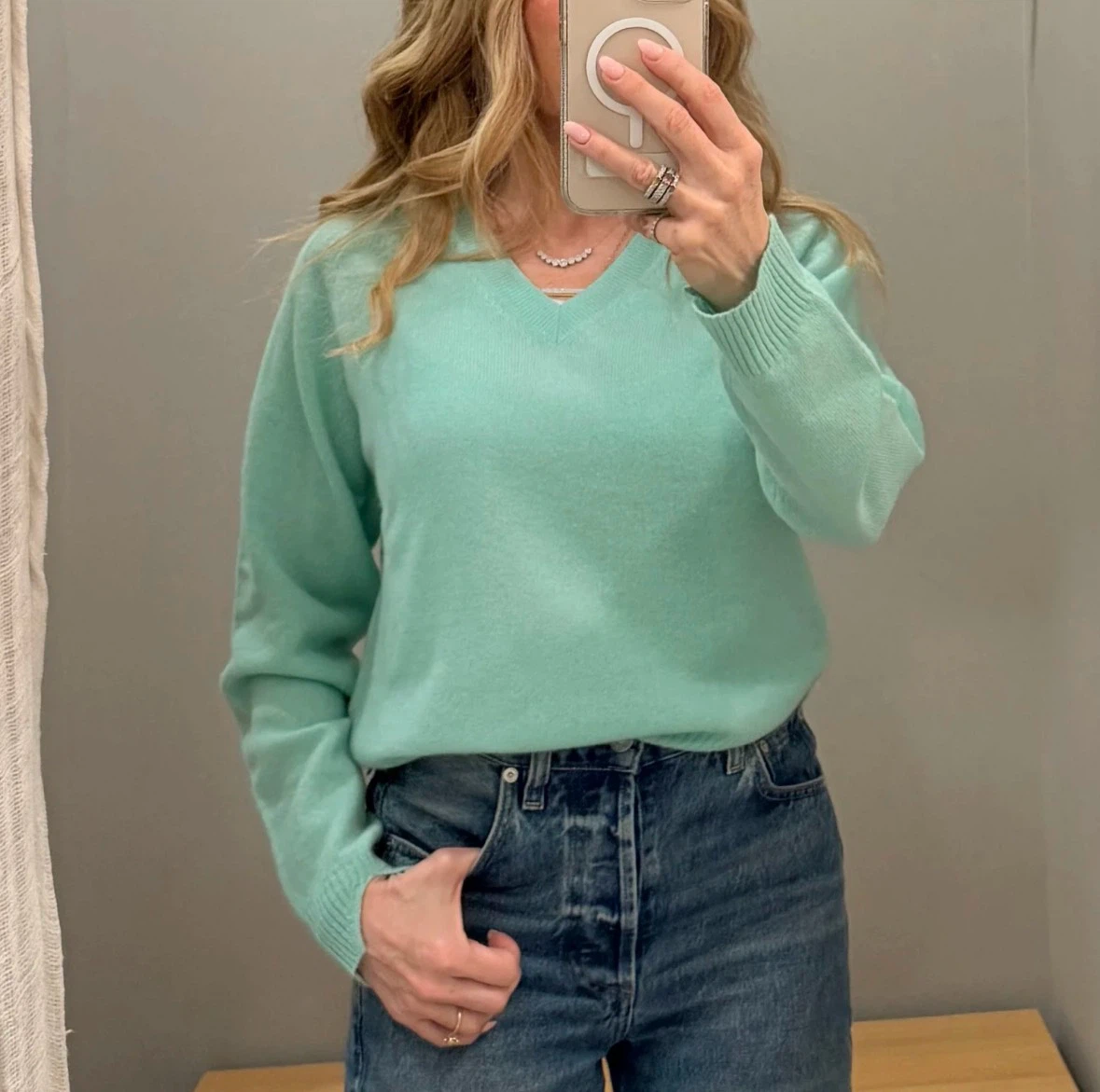 Mint Green V-Neck Knit Sweater