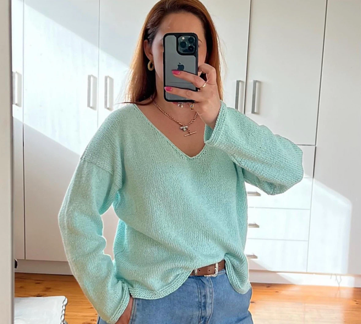 Mint Green V-Neck Knit Sweater - photo 2