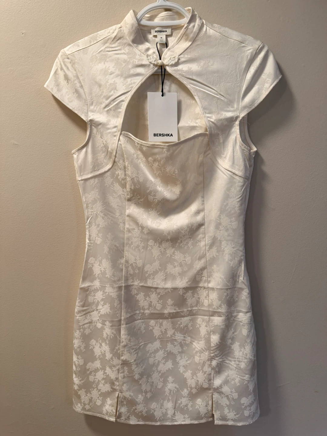 Bershka Cream Floral Brocade Cheongsam Dress