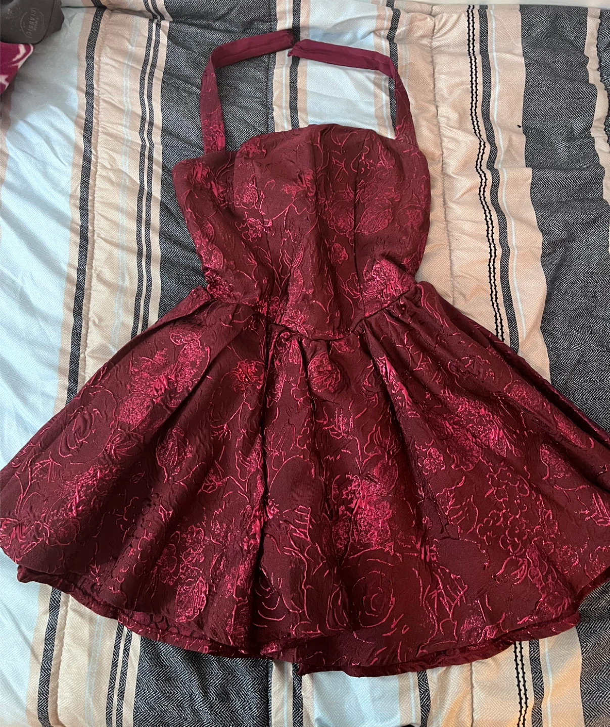 Burgundy floral halter dress