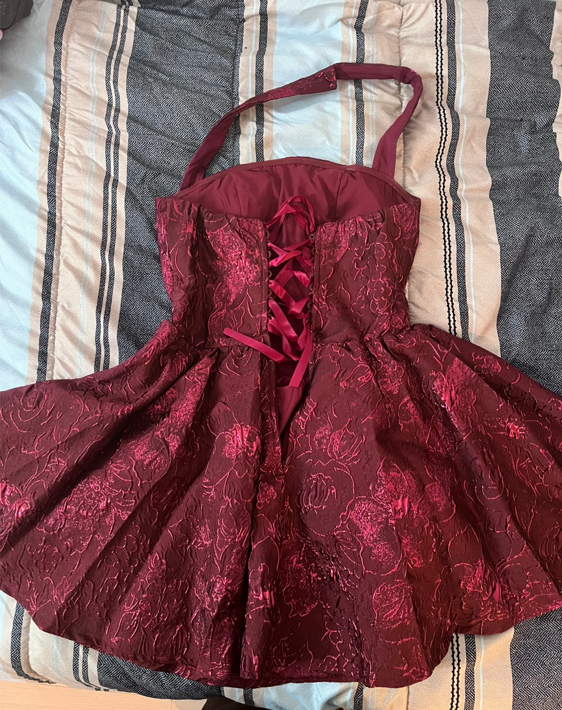 Burgundy floral halter dress - photo 2