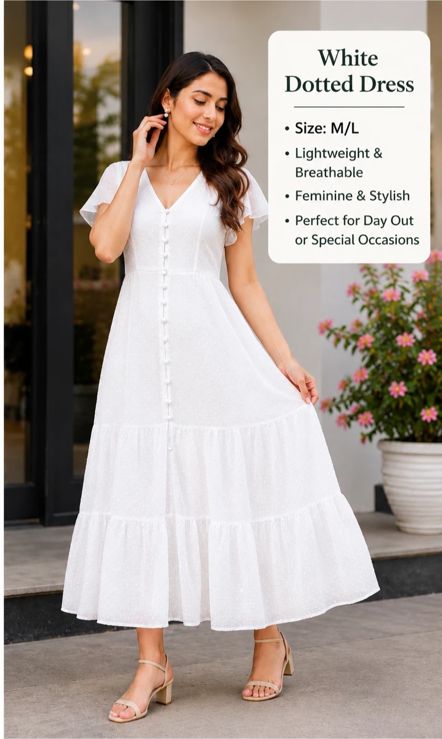 White Swiss Dot Midi Dress - photo 2