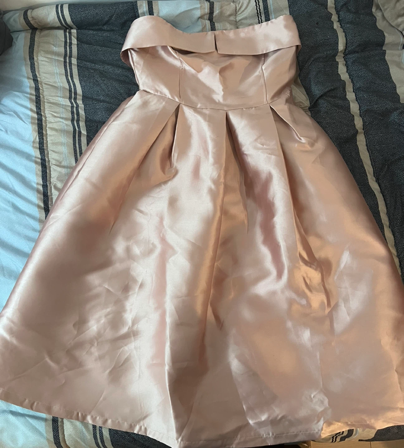 Blush Pink Satin Off-Shoulder Dress