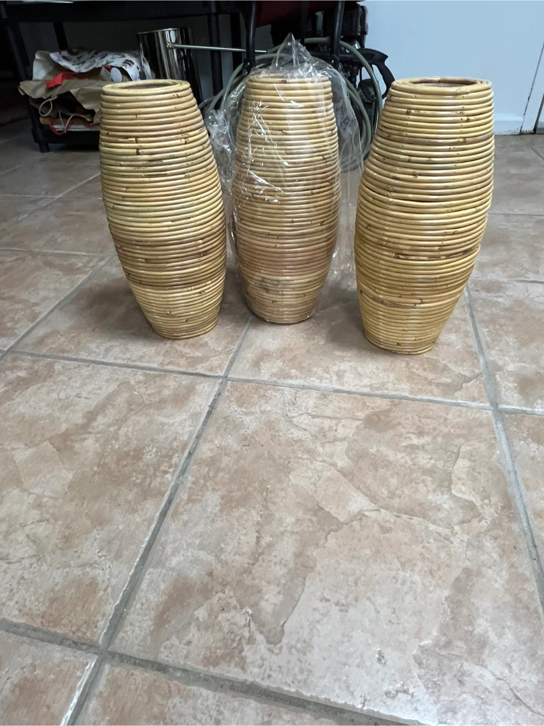 Set of 3 Wicker Vases