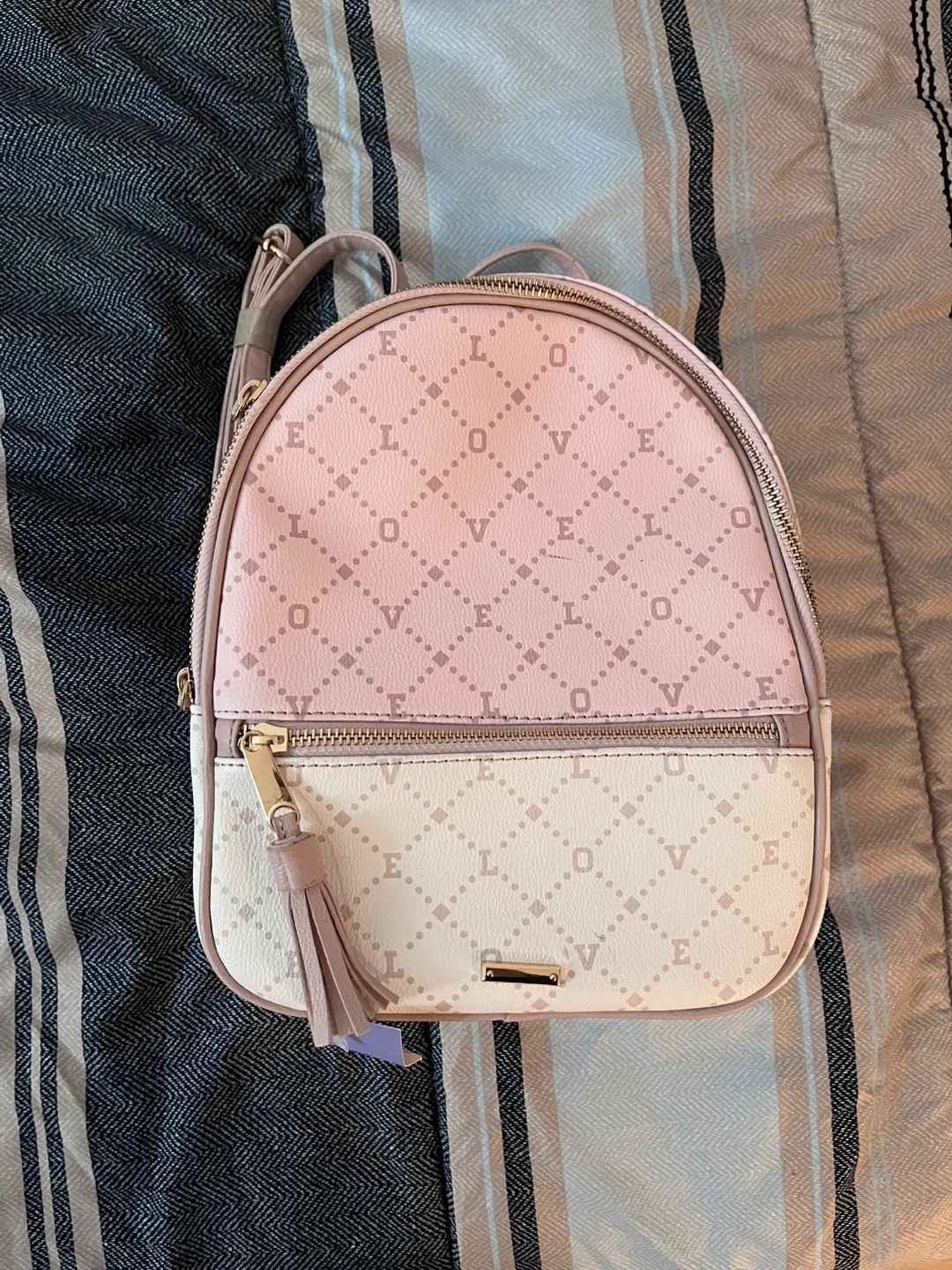 Aldo Pink and White Love Print Mini Backpack