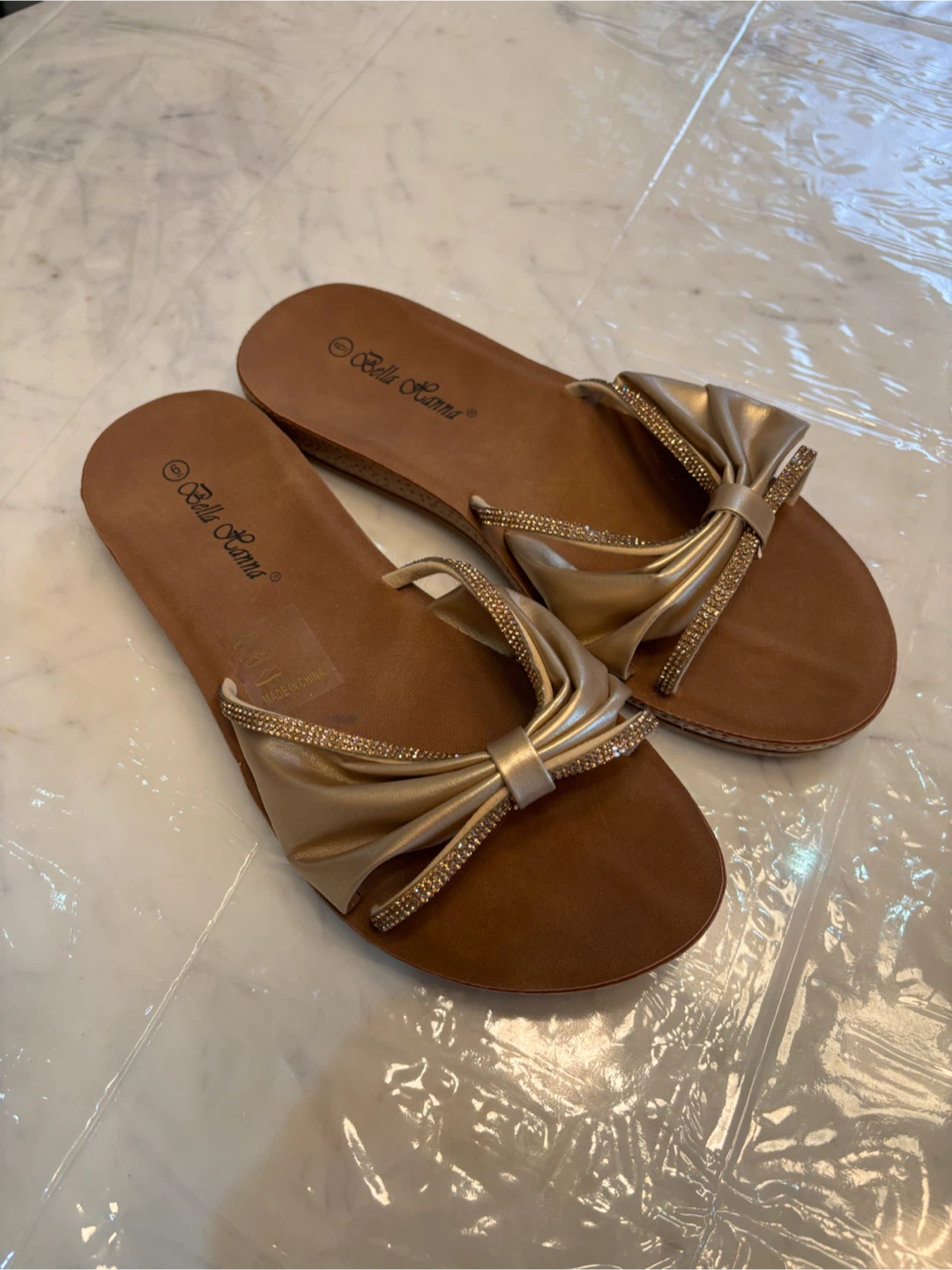 Bella Hanna Gold Bow Sandals