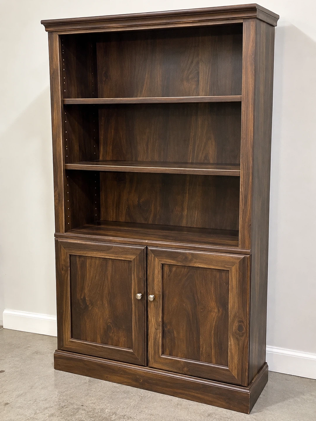 Tall Wooden Bookcase with Storage Cabinet