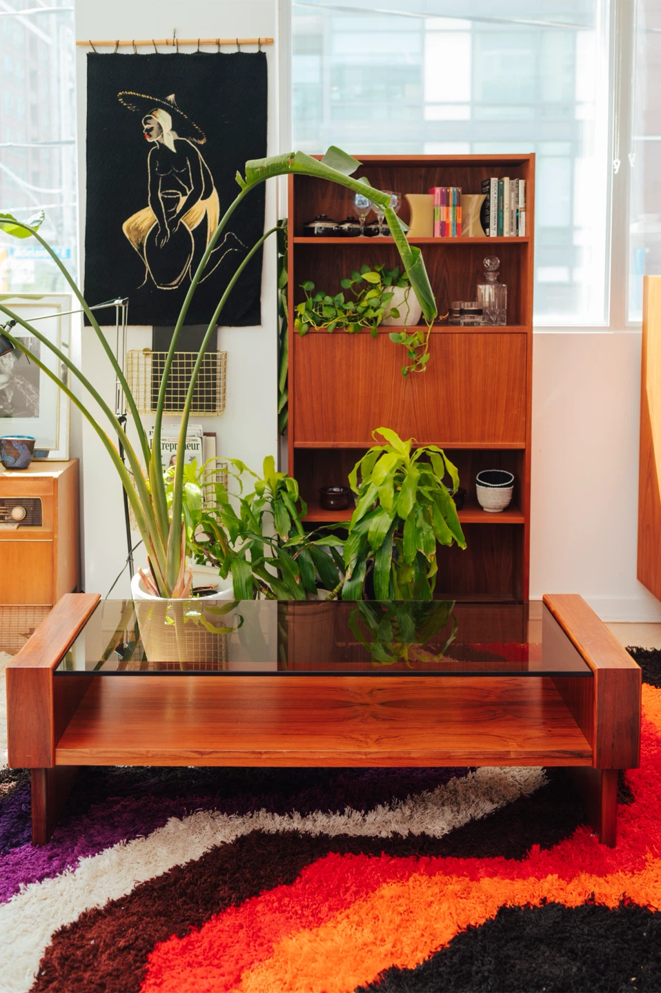 Vintage MCM Teak & Smoked Glass Coffee Table | 1970s - photo 4
