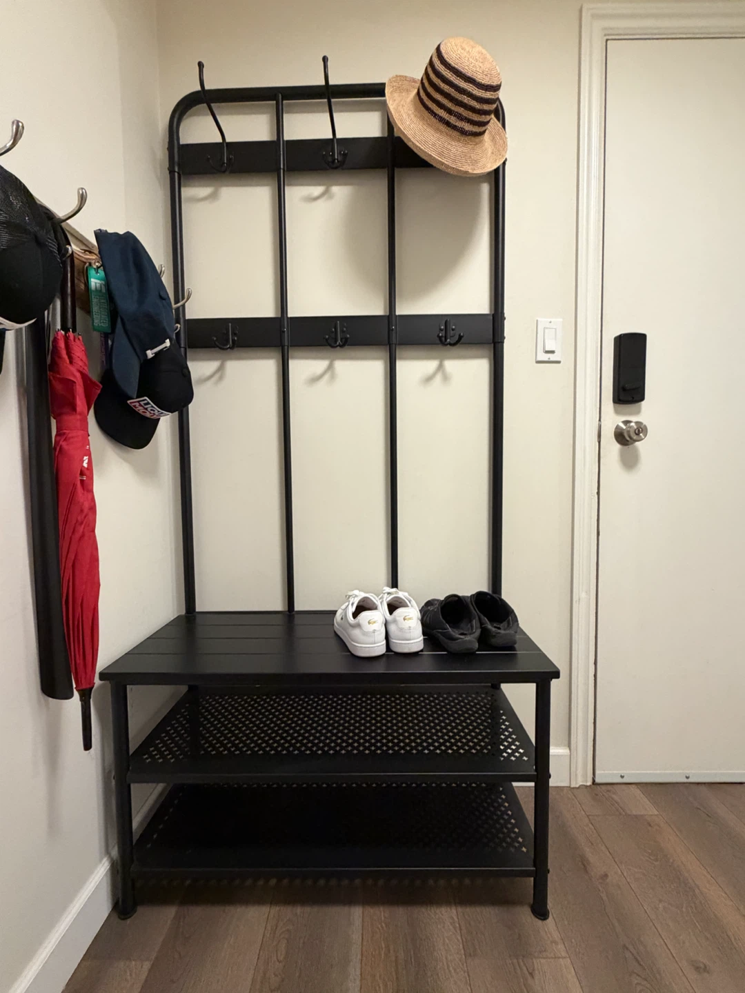 Black Metal Hall Tree with Shoe Storage