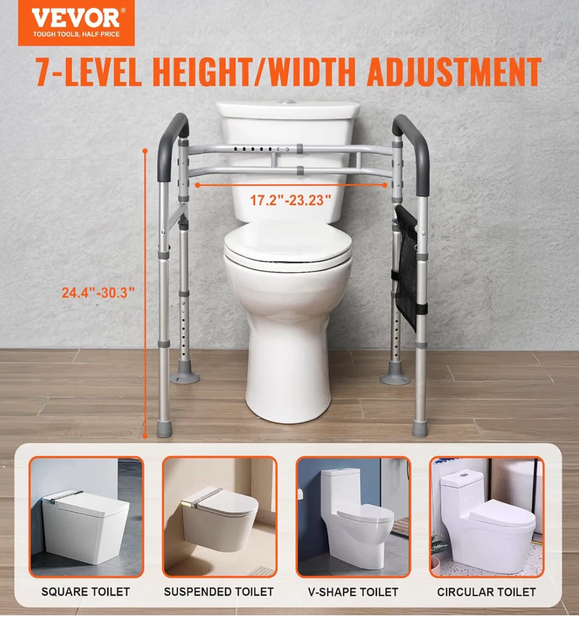 VEVOR Toilet Safety Rail – Adjustable & Folding - photo 4
