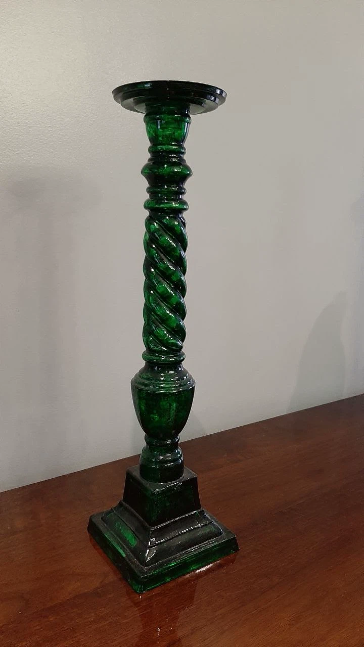 Two Vintage Emerald Green Glass Candle Holders - photo 2