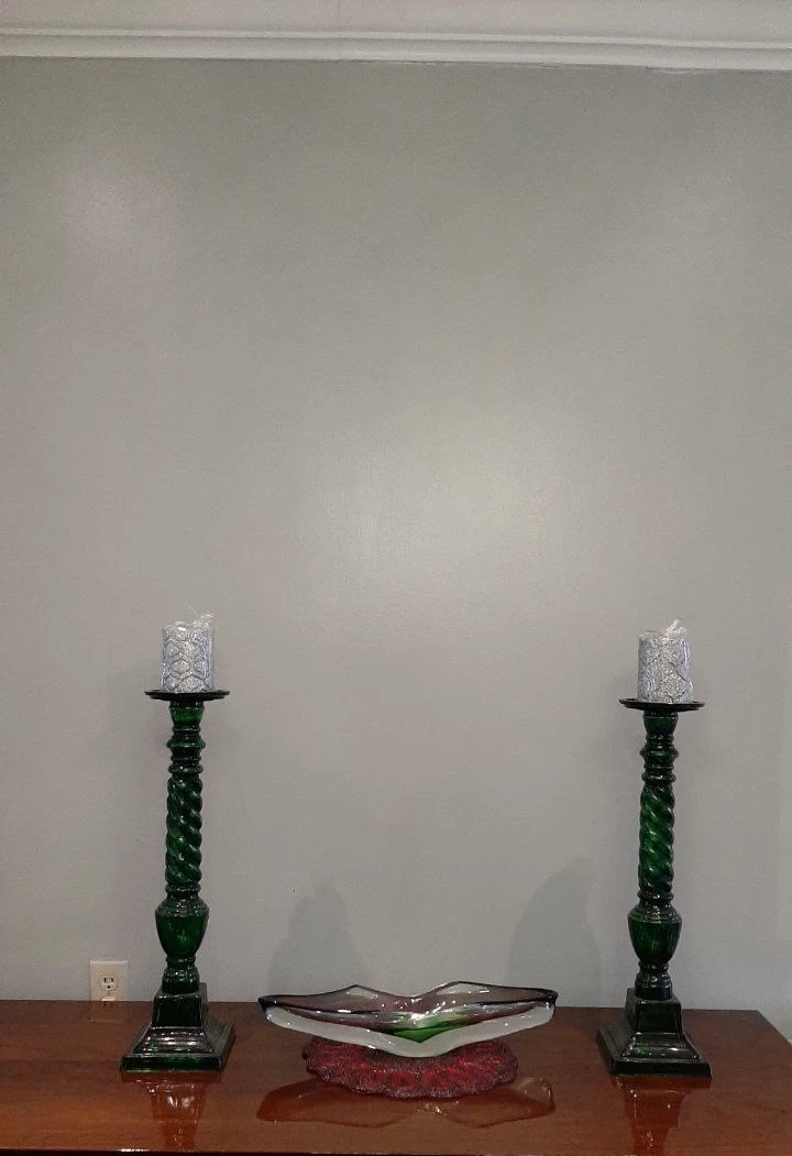 Two Vintage Emerald Green Glass Candle Holders - photo 5