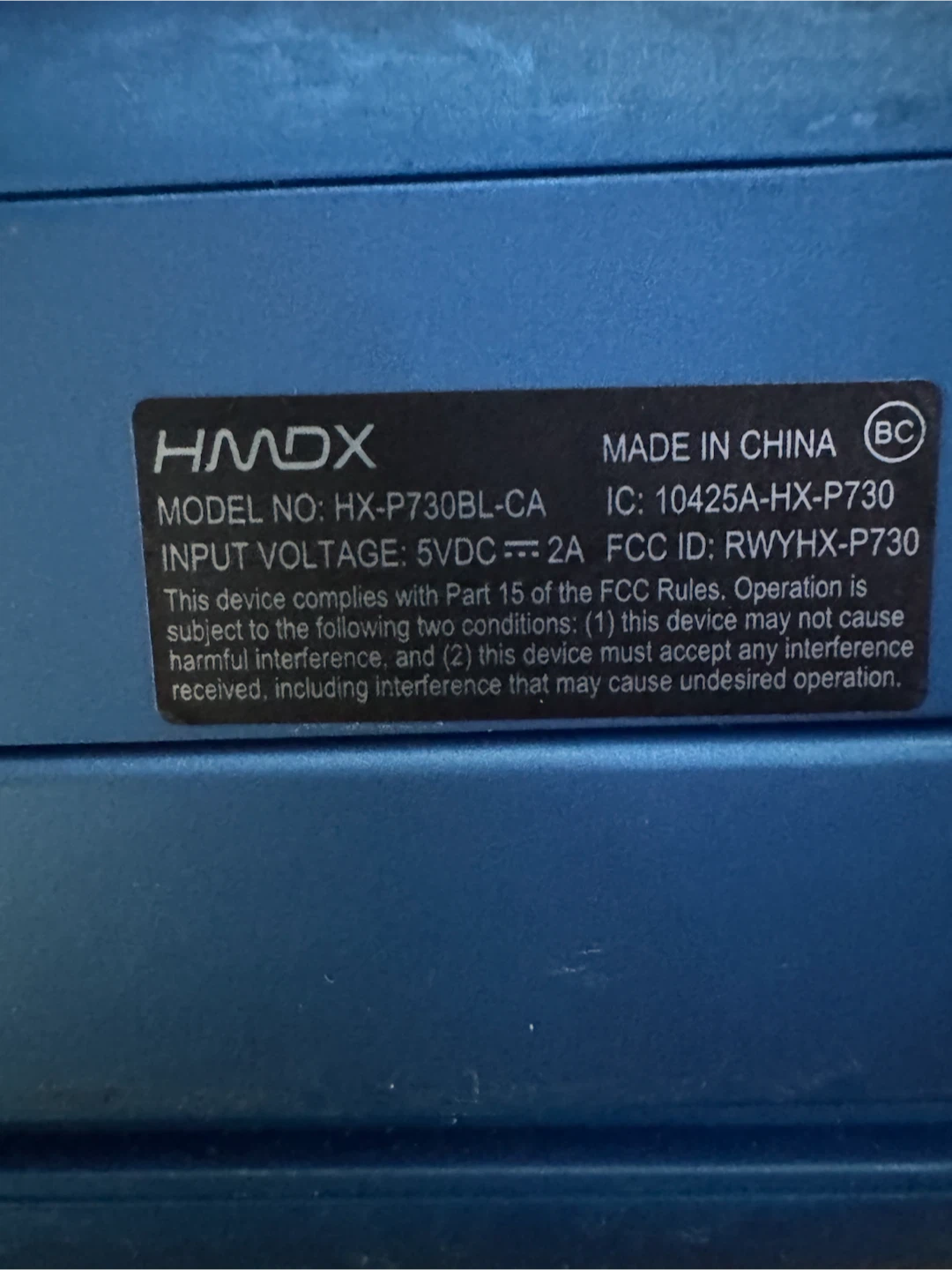 HMDX Bluetooth Speaker HX-P730BL-CA – Blue – Includes Charger - photo 2