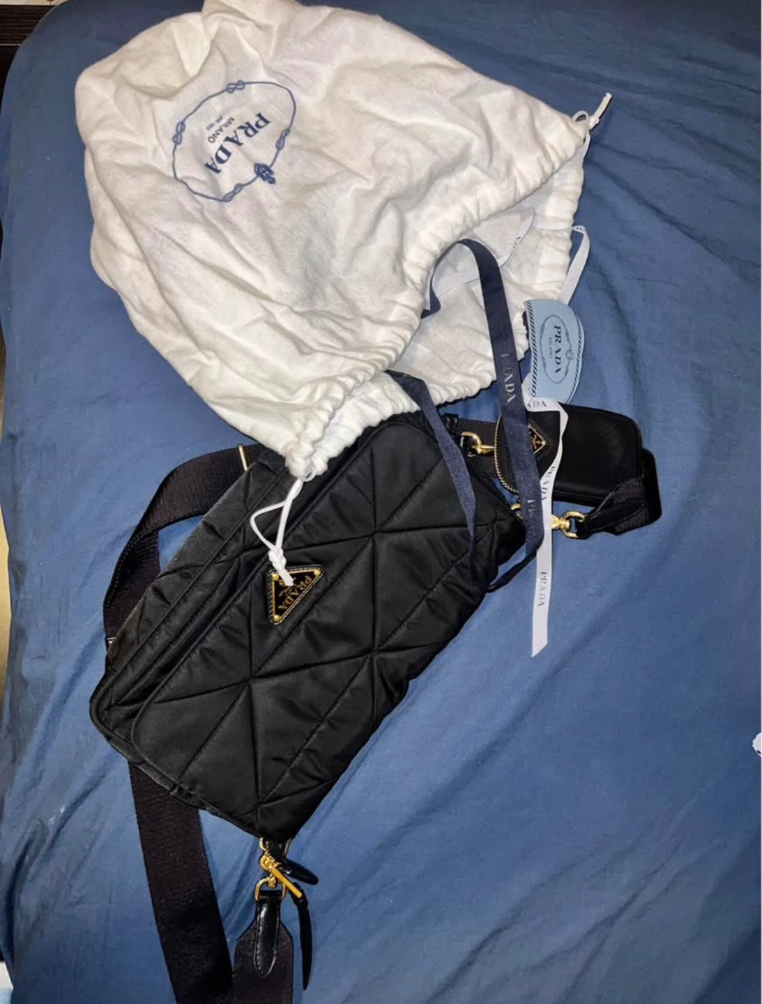 PRADA Authentic Padded Re-nylon Shoulder Bag (black-gold) - photo 3