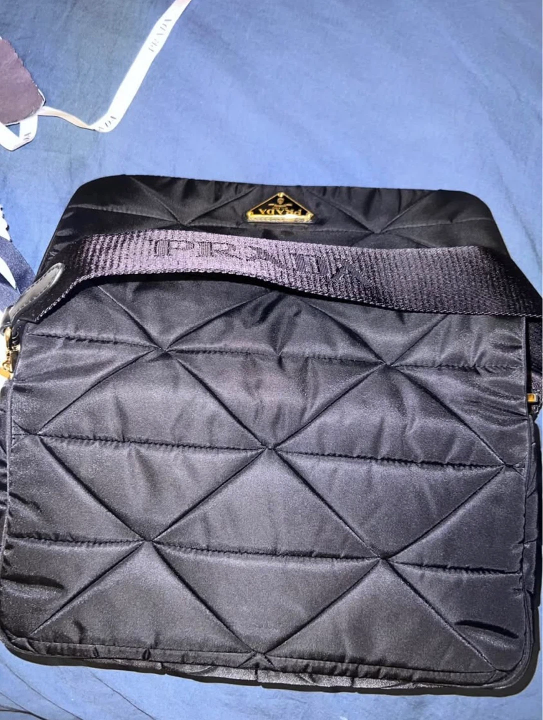 PRADA Authentic Padded Re-nylon Shoulder Bag (black-gold) - photo 5