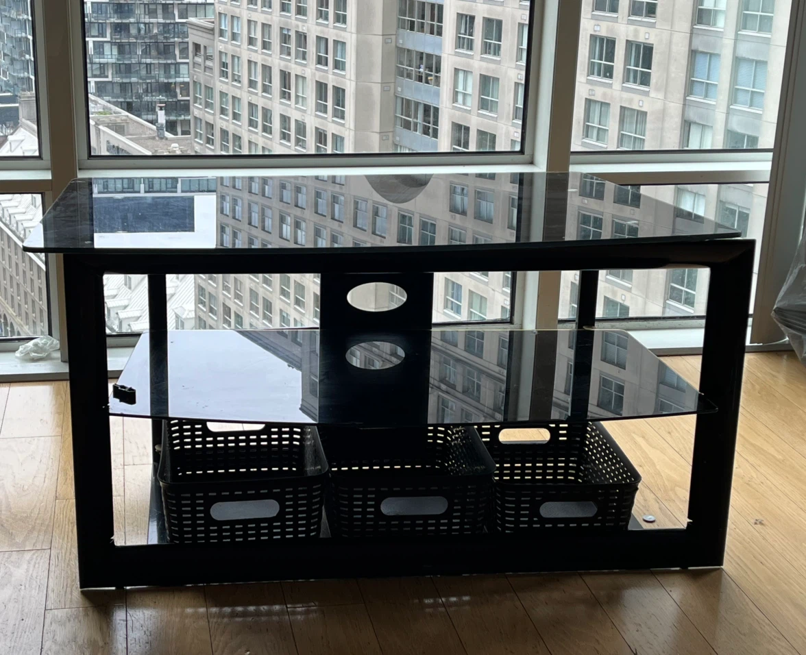 Black glass TV stand