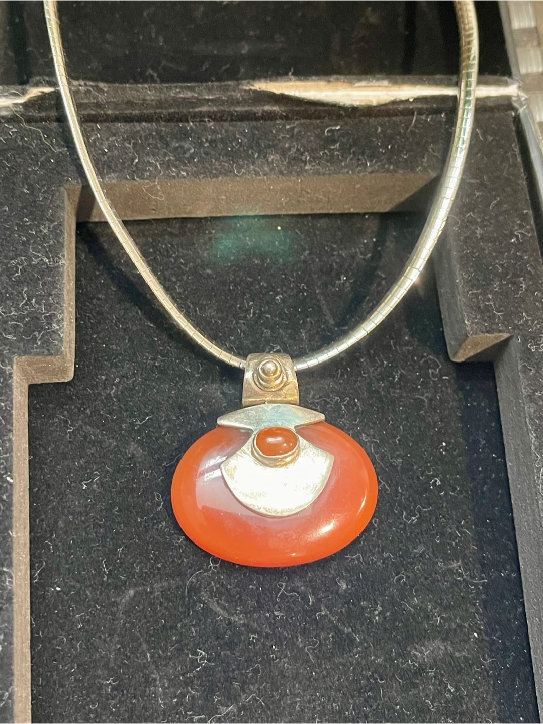 Sterling Silver and Carnelian Pendant Necklace