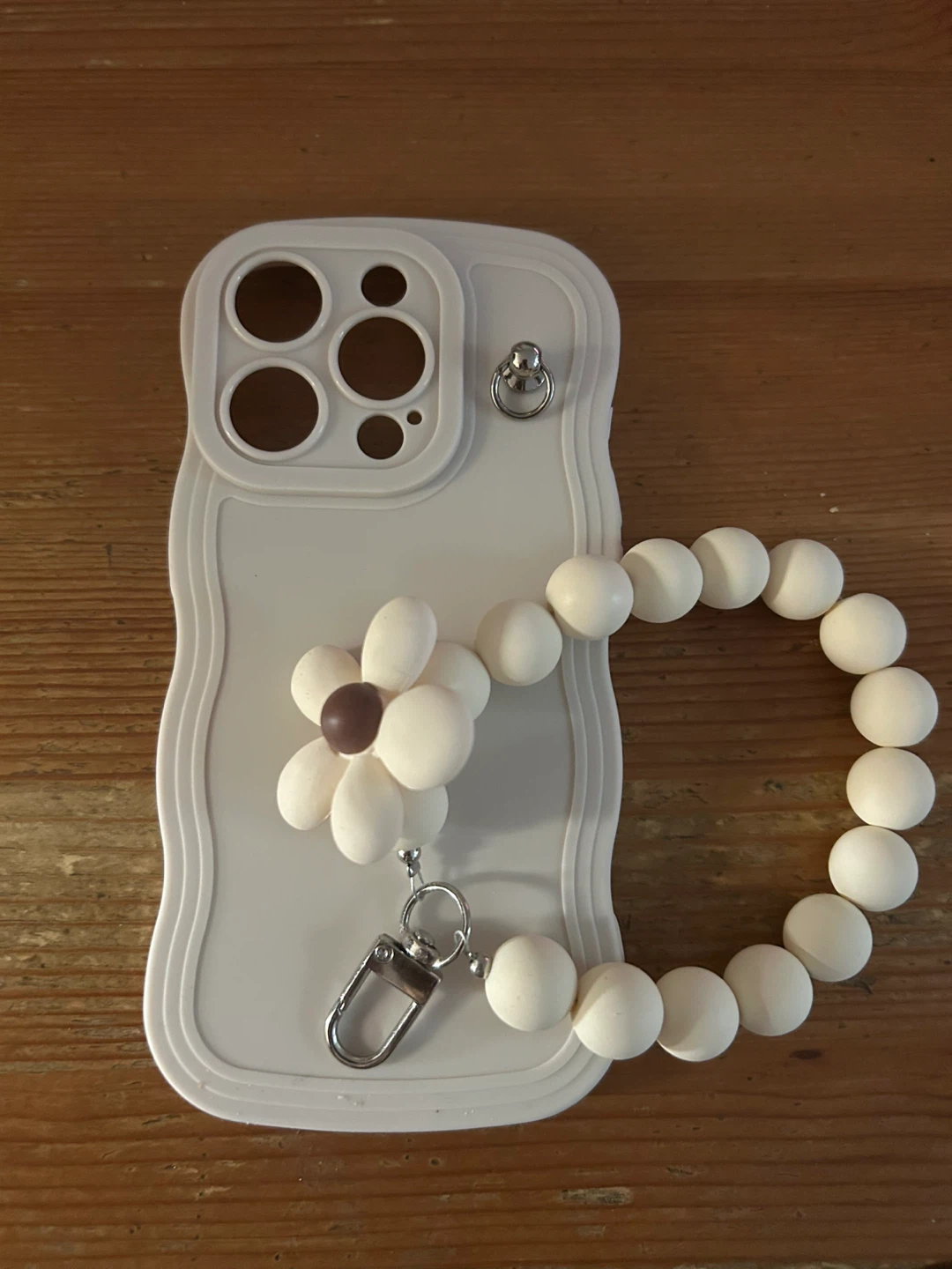 Off-White Silicone iPhone Case with Flower Bead Strap