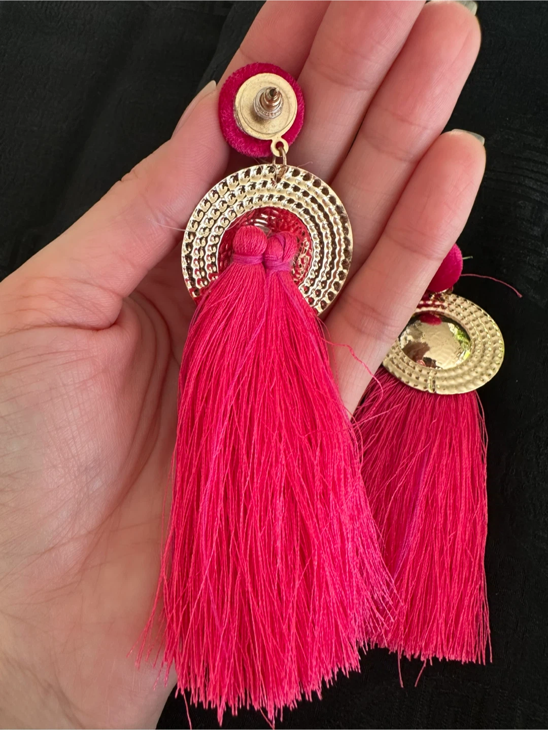 Hot Pink Tassel Earrings - photo 2