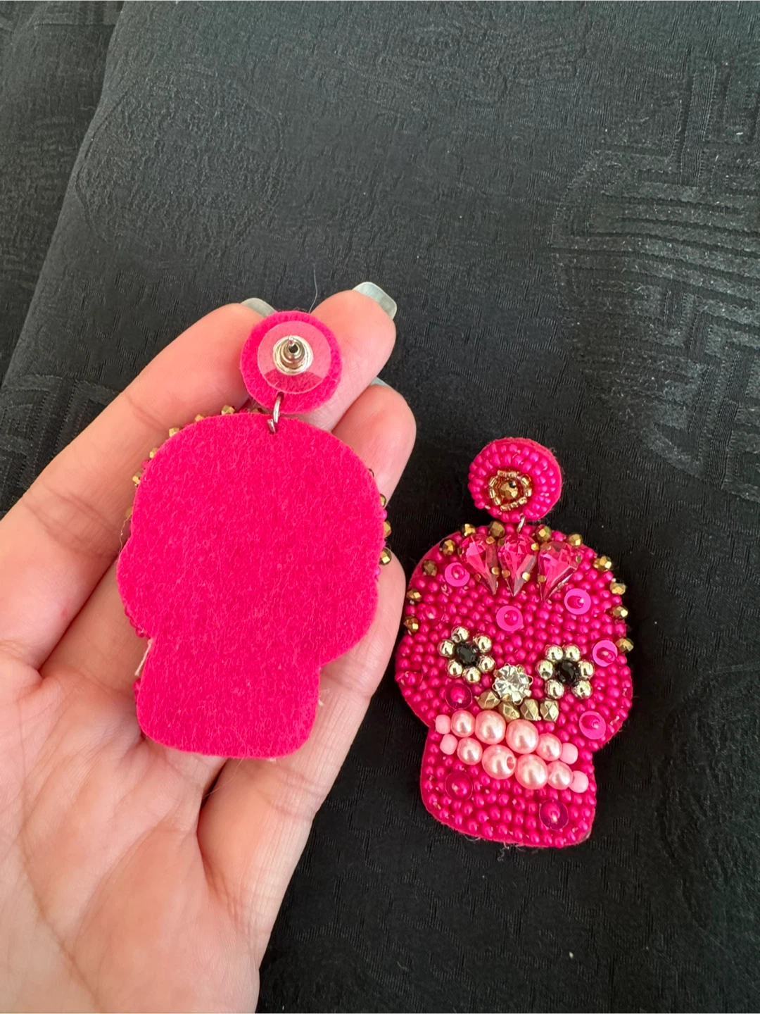 Hot Pink Beaded Skull Earrings - photo 2