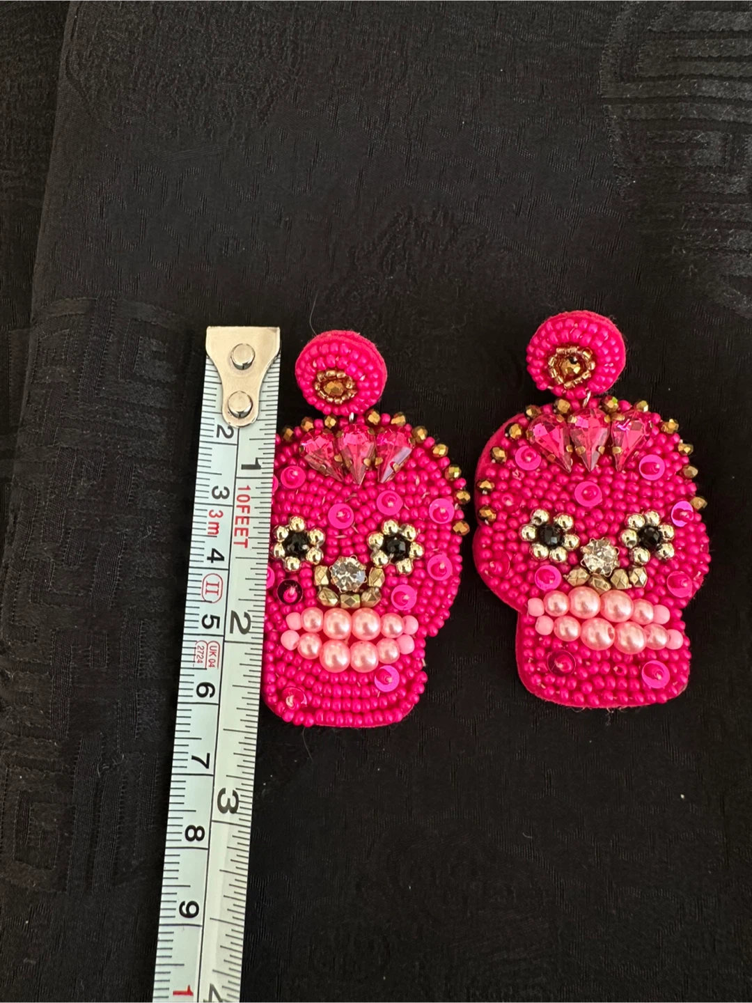 Hot Pink Beaded Skull Earrings - photo 4