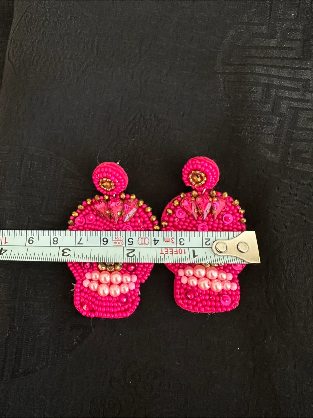 Hot Pink Beaded Skull Earrings - photo 5