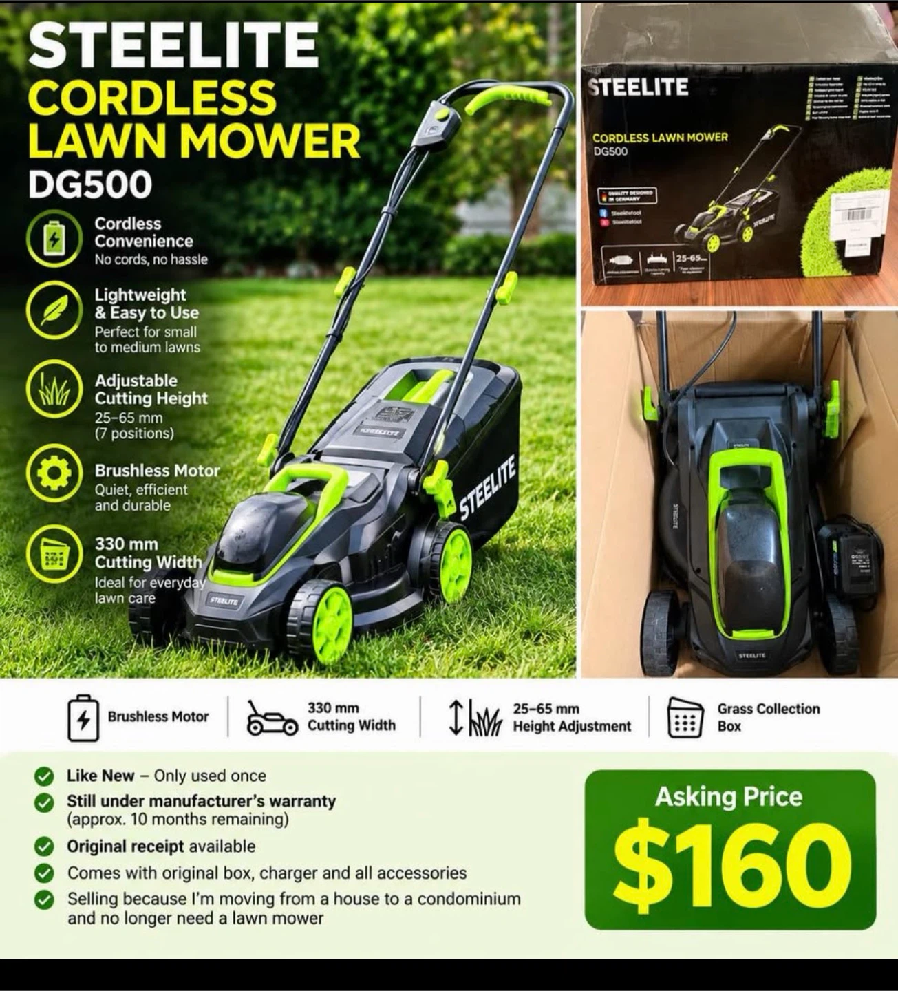 Steelite Cordless Lawn Mower DG500