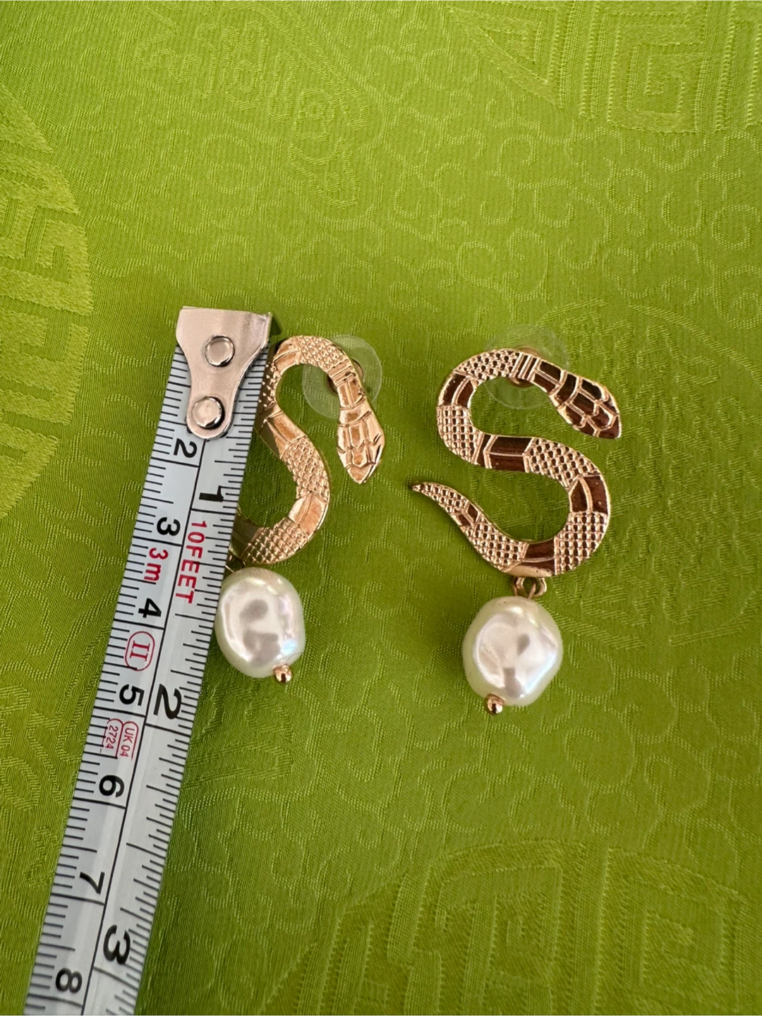 Gold-toned snake earrings with pearl drops - photo 3