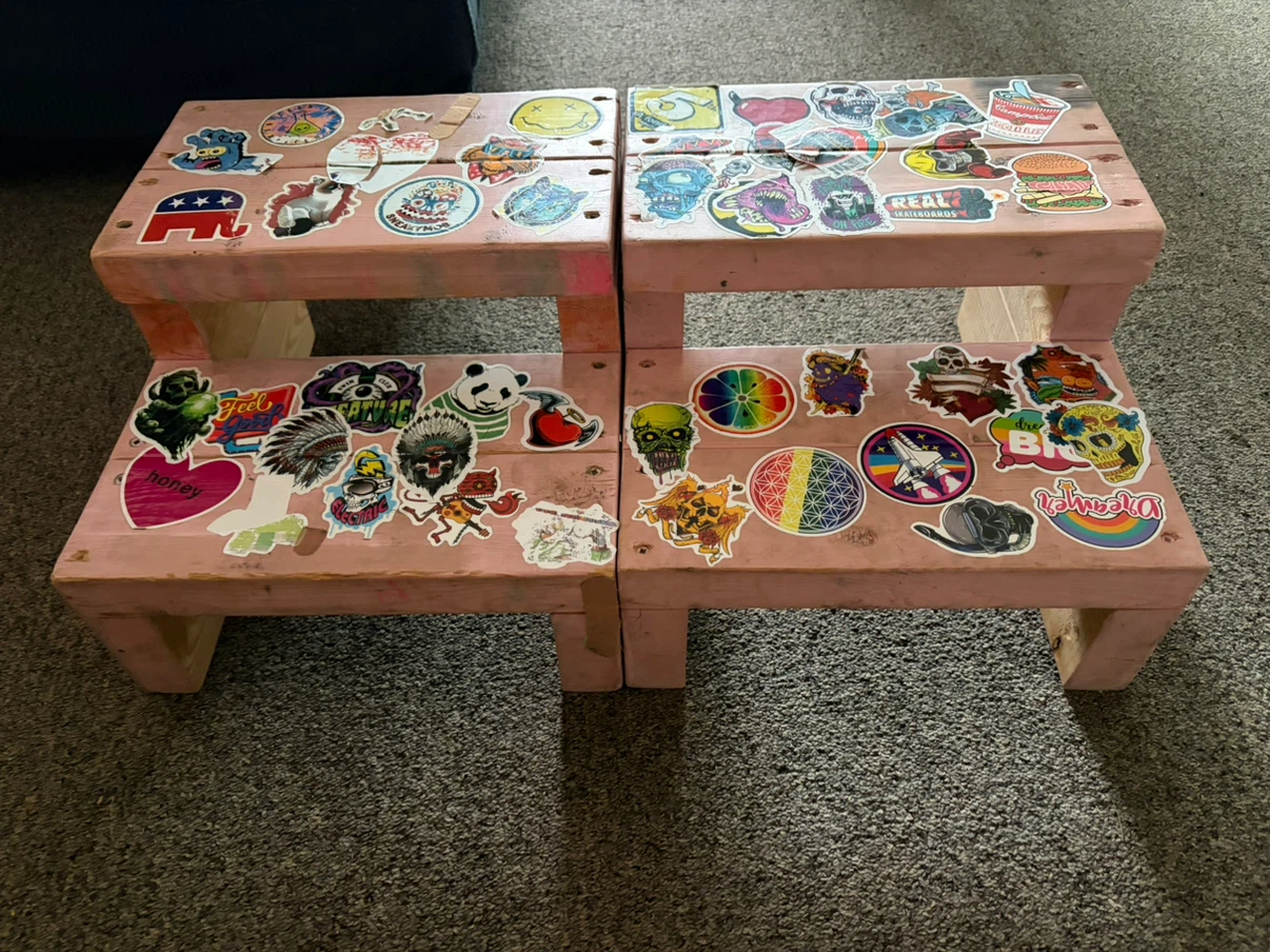 Pink Two-Step Wooden Stool Set