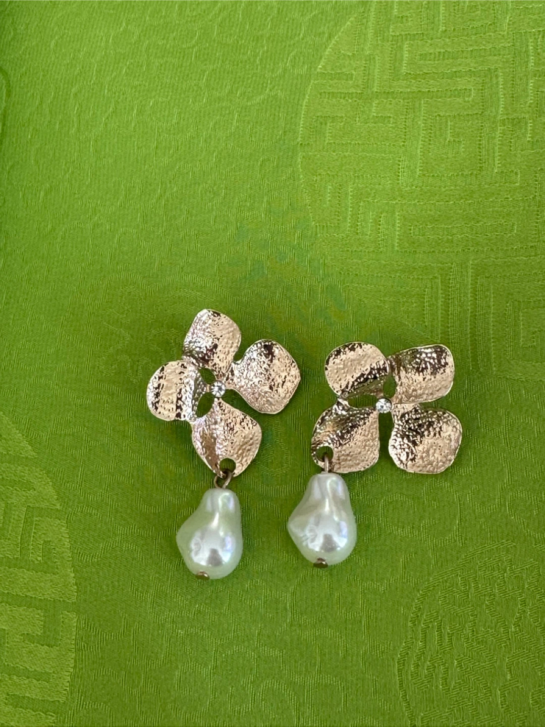 MNG Gold-tone flower and faux pearl drop earrings