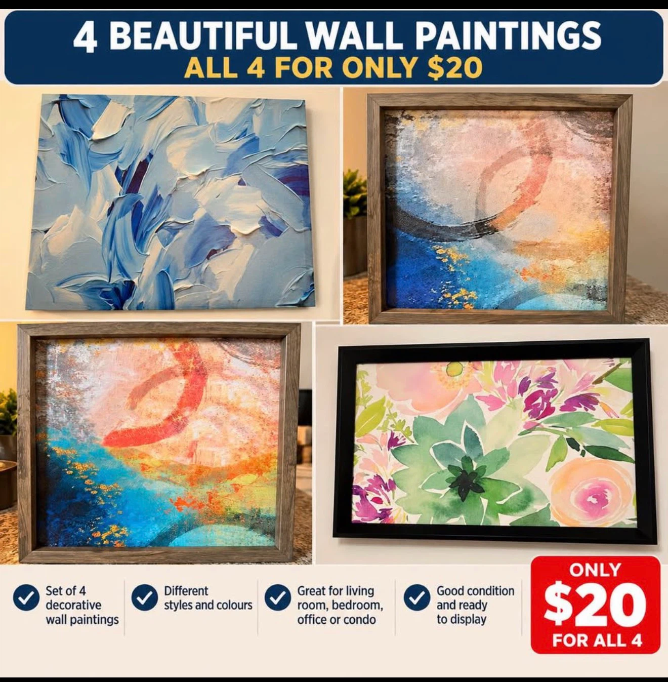 Set of 4 Decorative Wall Paintings