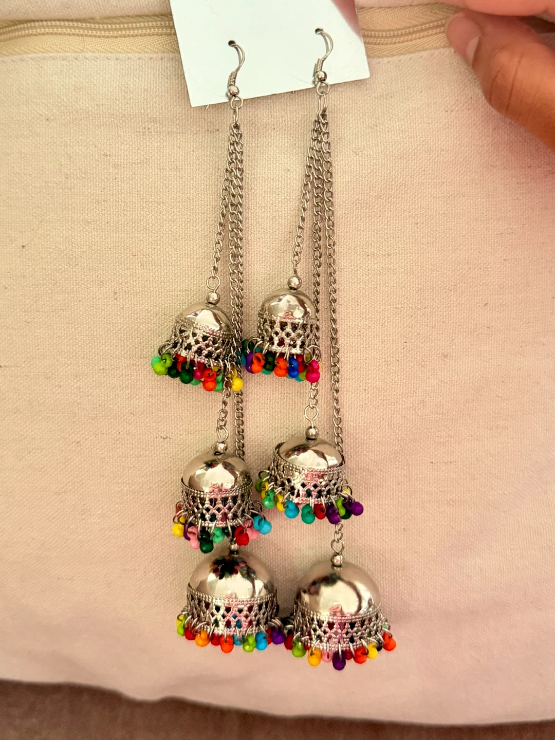 Silver-toned layered jhumka earrings Navratri