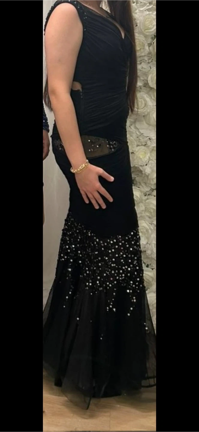 Black sequined evening gown