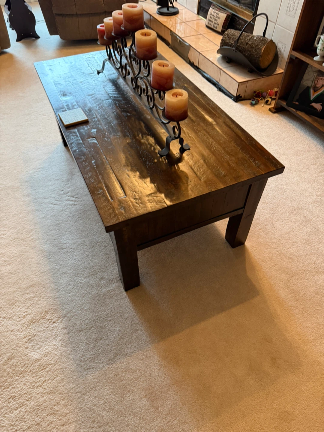 Rustic Wood Coffee Table with Drawers and 2 end table