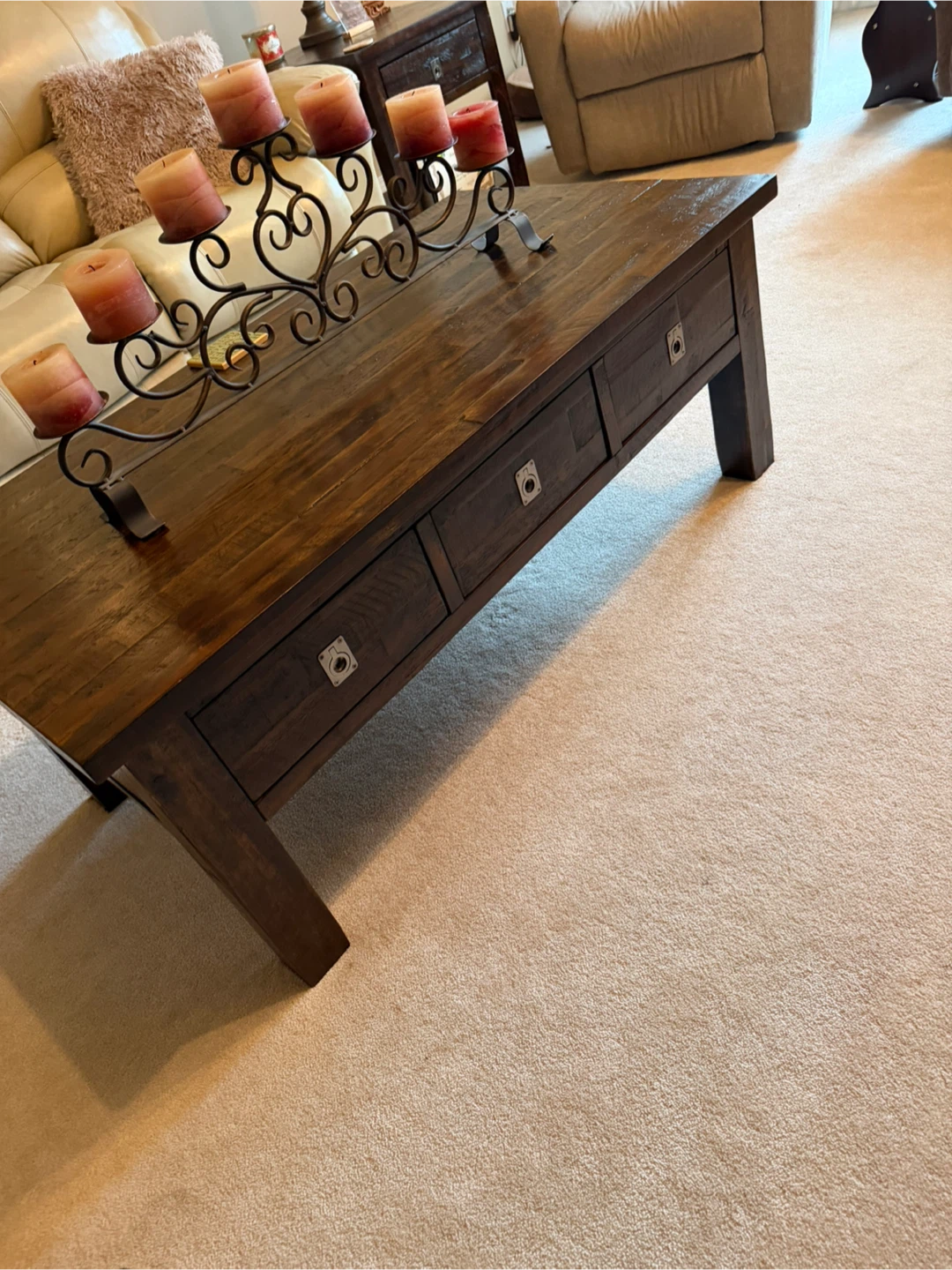 Rustic Wood Coffee Table with Drawers and 2 end table - photo 3