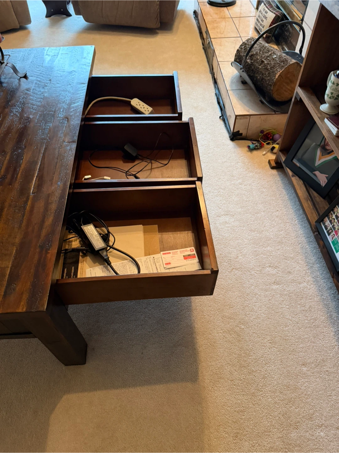 Rustic Wood Coffee Table with Drawers and 2 end table - photo 4