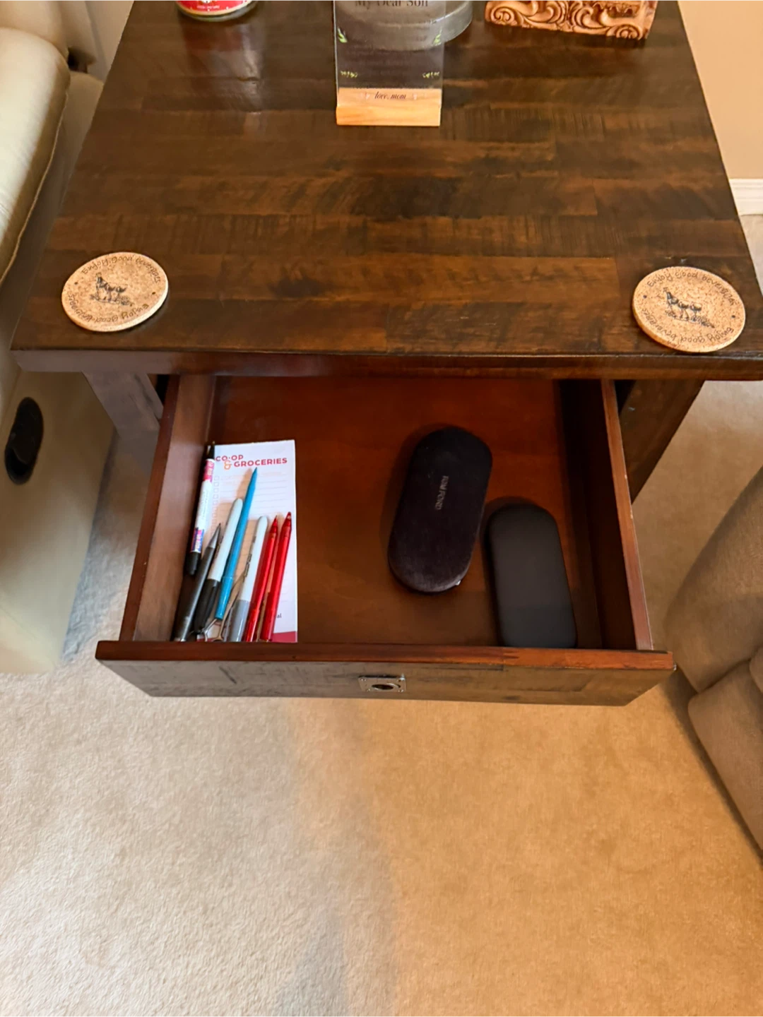 Rustic Wood Coffee Table with Drawers and 2 end table - photo 5