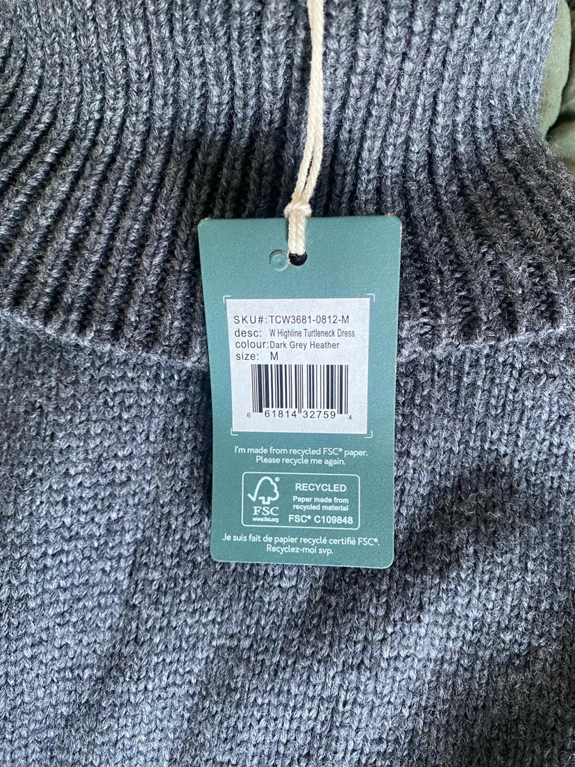 Tentree Highline Turtleneck Dress - Dark Grey Heather - M - photo 2