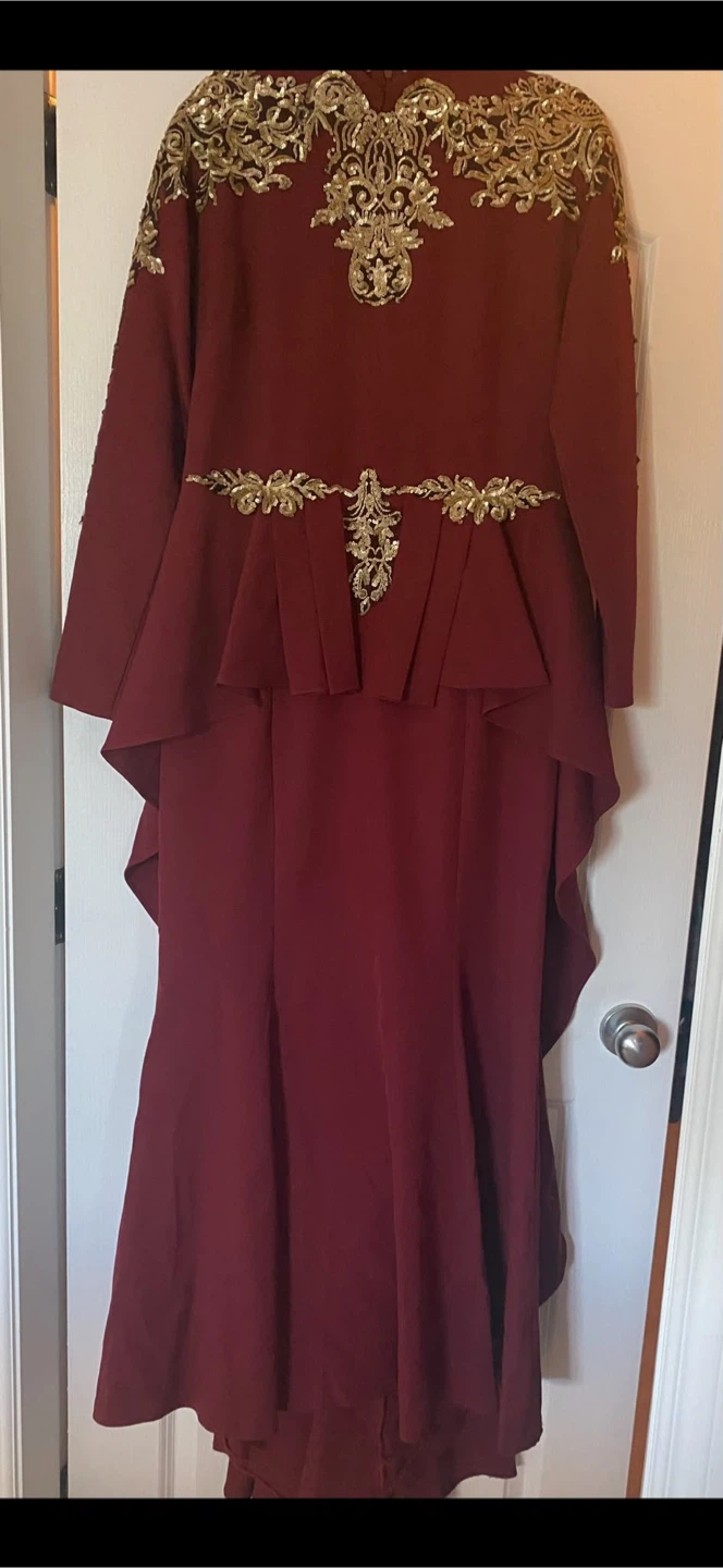 Maroon and Gold Long Dress