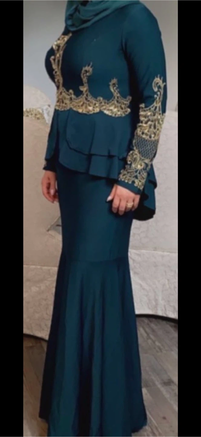Emerald Green Dress with Gold Embroidery