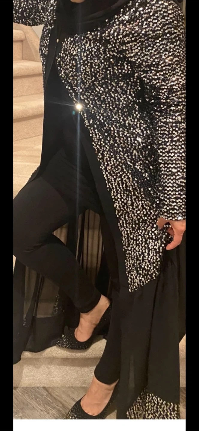 Black and Silver Sequin Long Jacket
