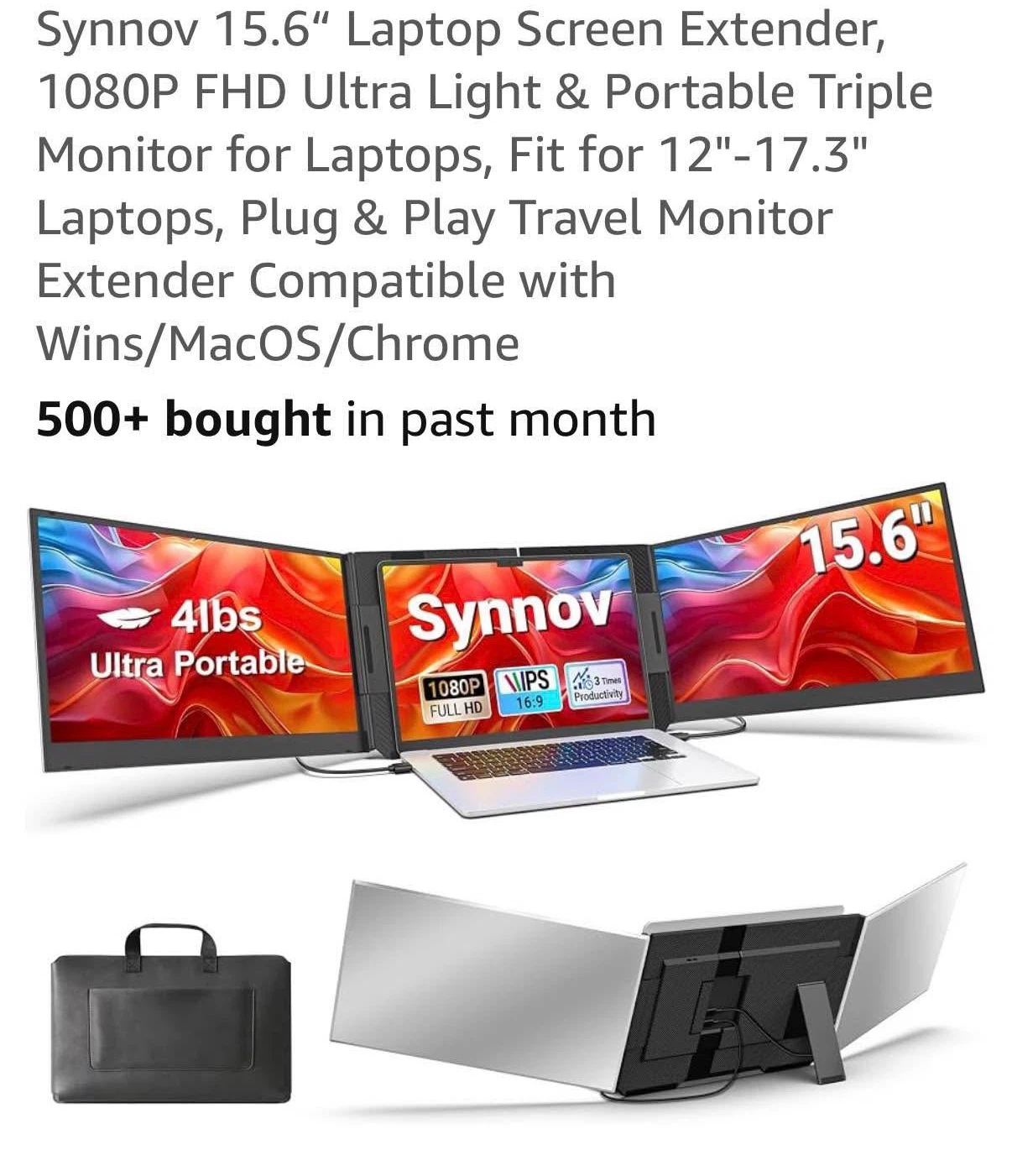 Synnov 15.6 inch Portable Triple Monitor Screen Extender
