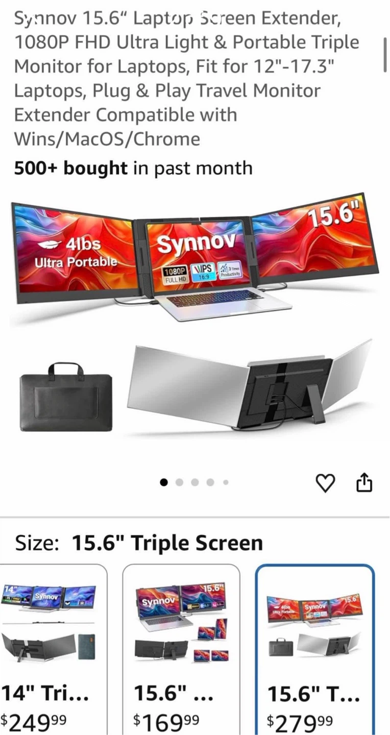 Synnov 15.6 inch Portable Triple Monitor Screen Extender - photo 2