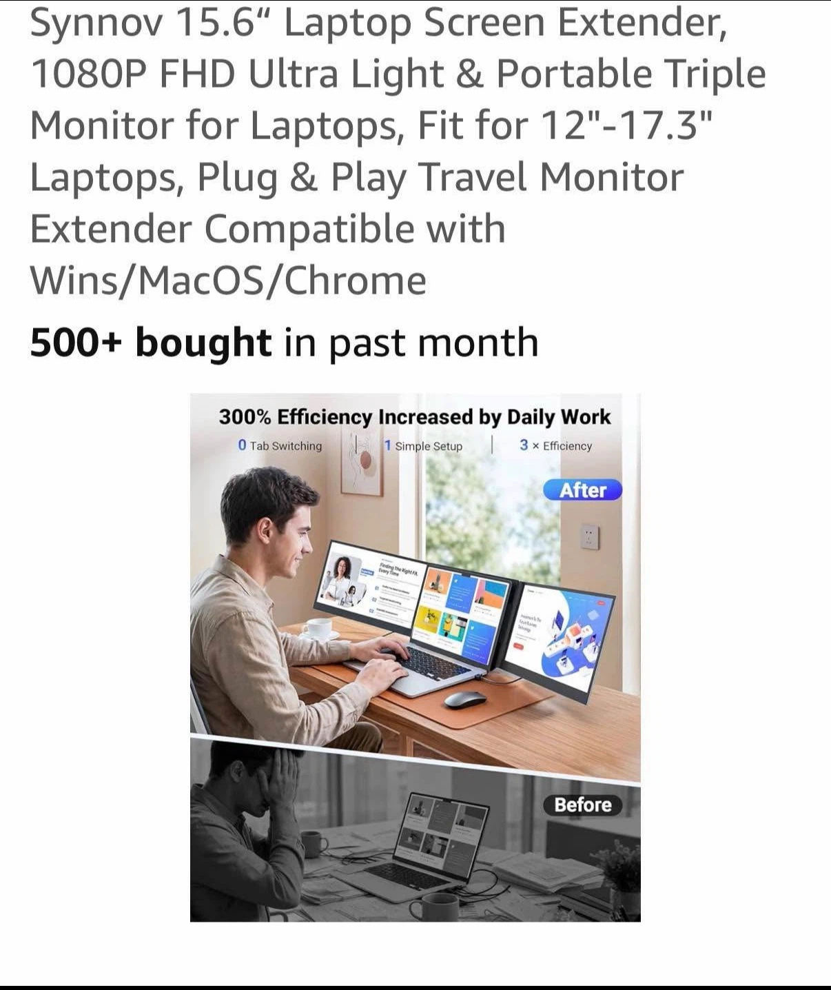 Synnov 15.6 inch Portable Triple Monitor Screen Extender - photo 3