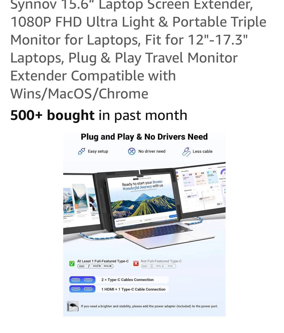 Synnov 15.6 inch Portable Triple Monitor Screen Extender - photo 5