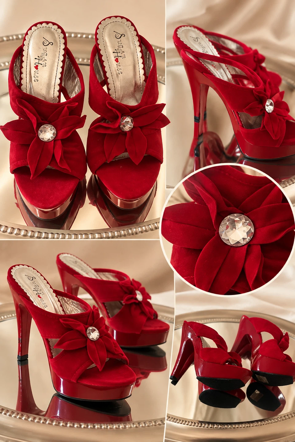Sugar House Red Velvet Heeled Sandals - photo 2